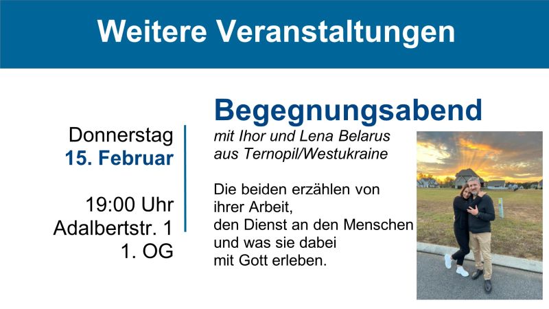 Ankündigung Veranstaltung mit Ihor und Lena Belaurs aus Ternopil/Westukraine